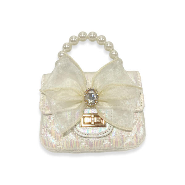 Girls' Bowtie Appliques Metallic Quilted Purse