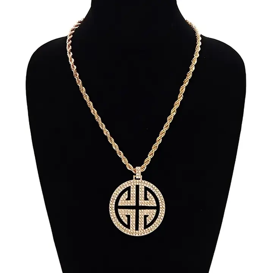 Greek Key Rope Chain Pendant Necklace