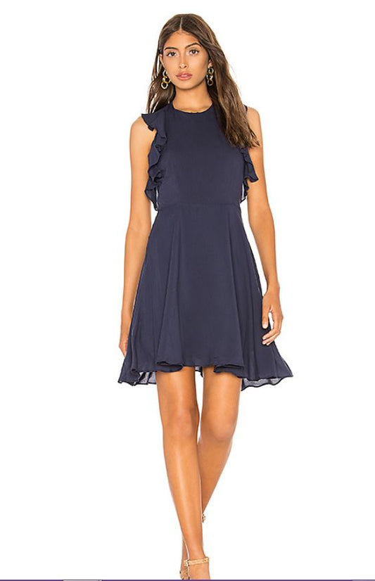 Navy Ruffle Criss Cross Open Back Dress
