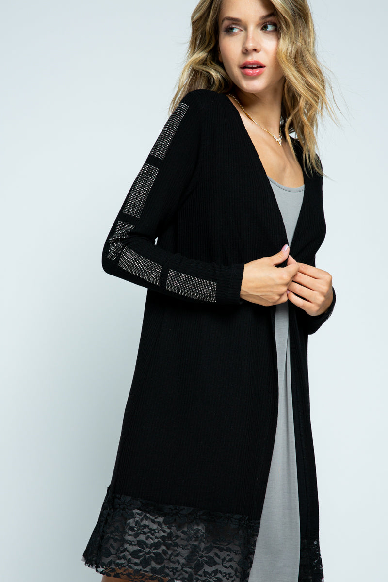 Long Cardi w/Lace and Stones