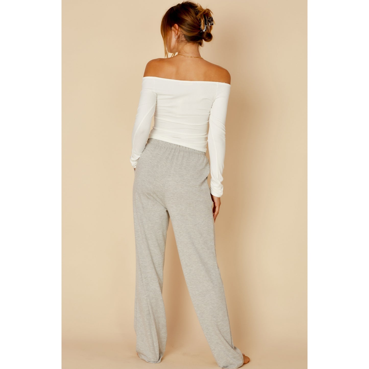 Off the Shoulder Long Sleeve Snap Button Top Ivory