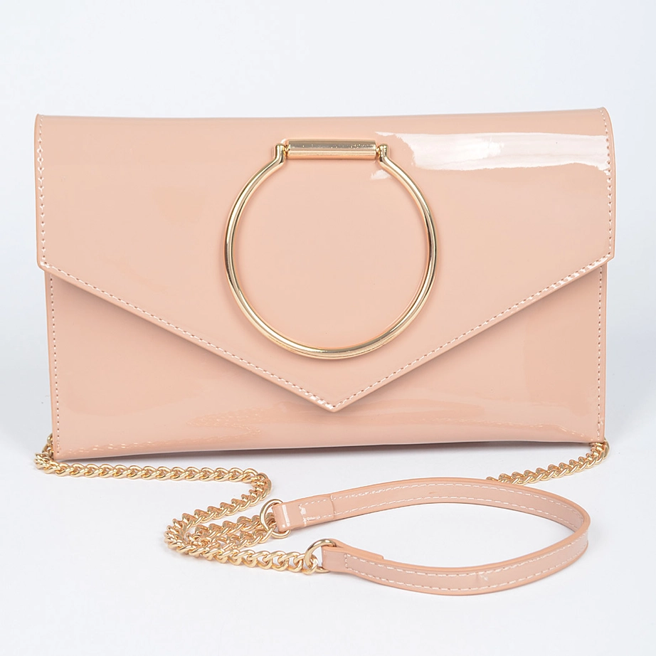 Faux Patent Clutch w/Metal Handle