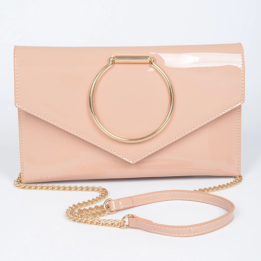 Patent Faux Leather Ring Handle Envelope Clutch