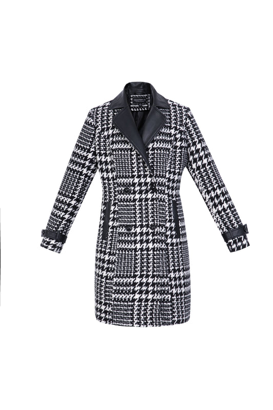 Vegan Leather Houndstooth Coat