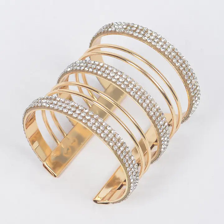 Triple Rhinestone Metal Cuff