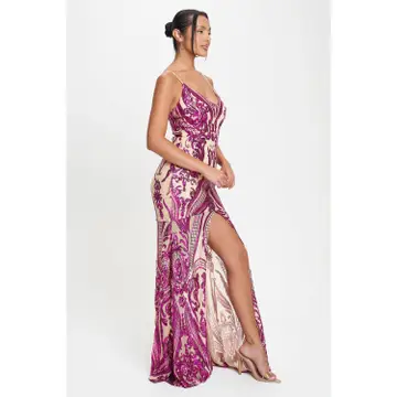 Art Deco Contrast Sequin Spaghetti Strap Gown