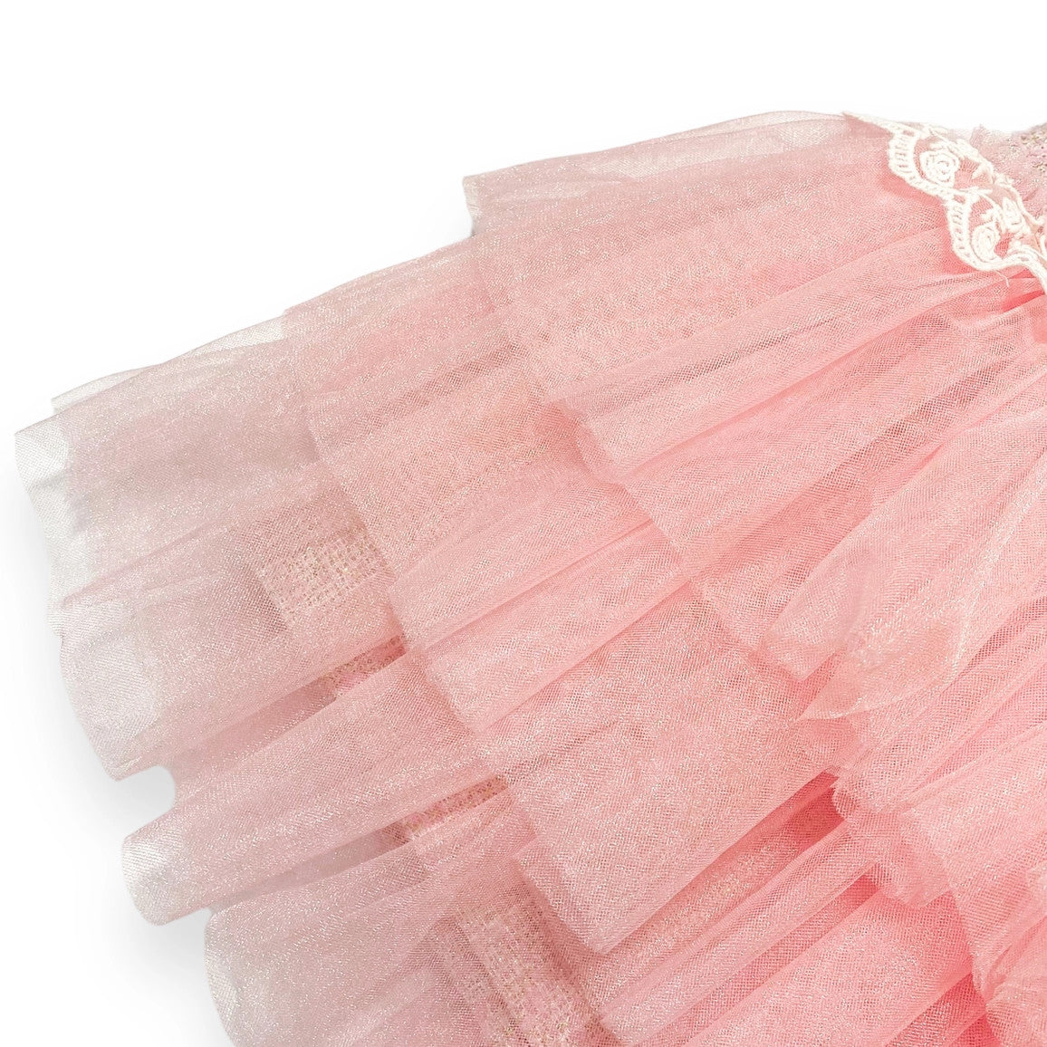 Girls' Sleeveless Rhinestone/Pearl Collar Tweed Tulle Dress - Pink