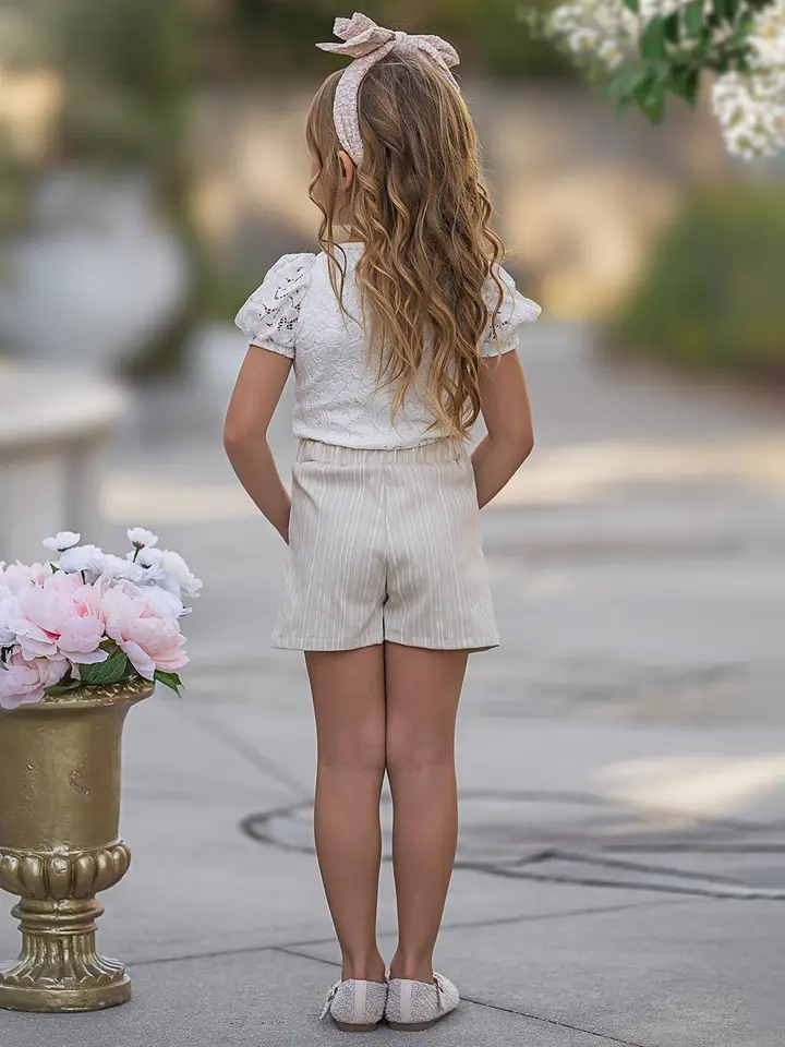 Girls' White Lace Top & Skort Set