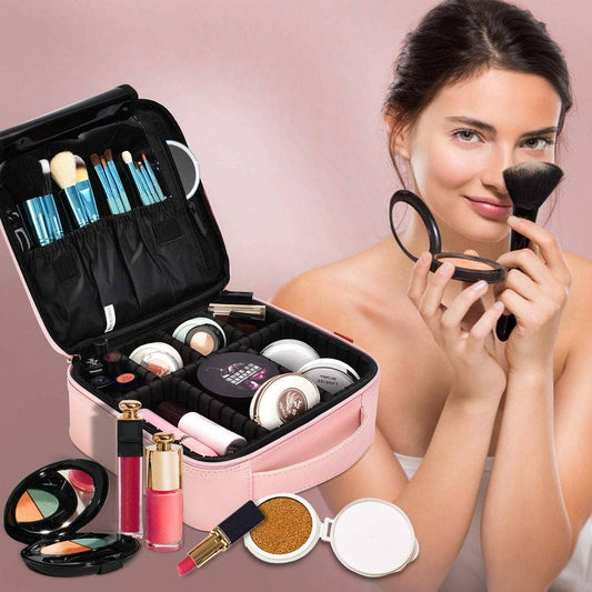 Travel Makeup Organizer Case w/ Adjustable Dividers