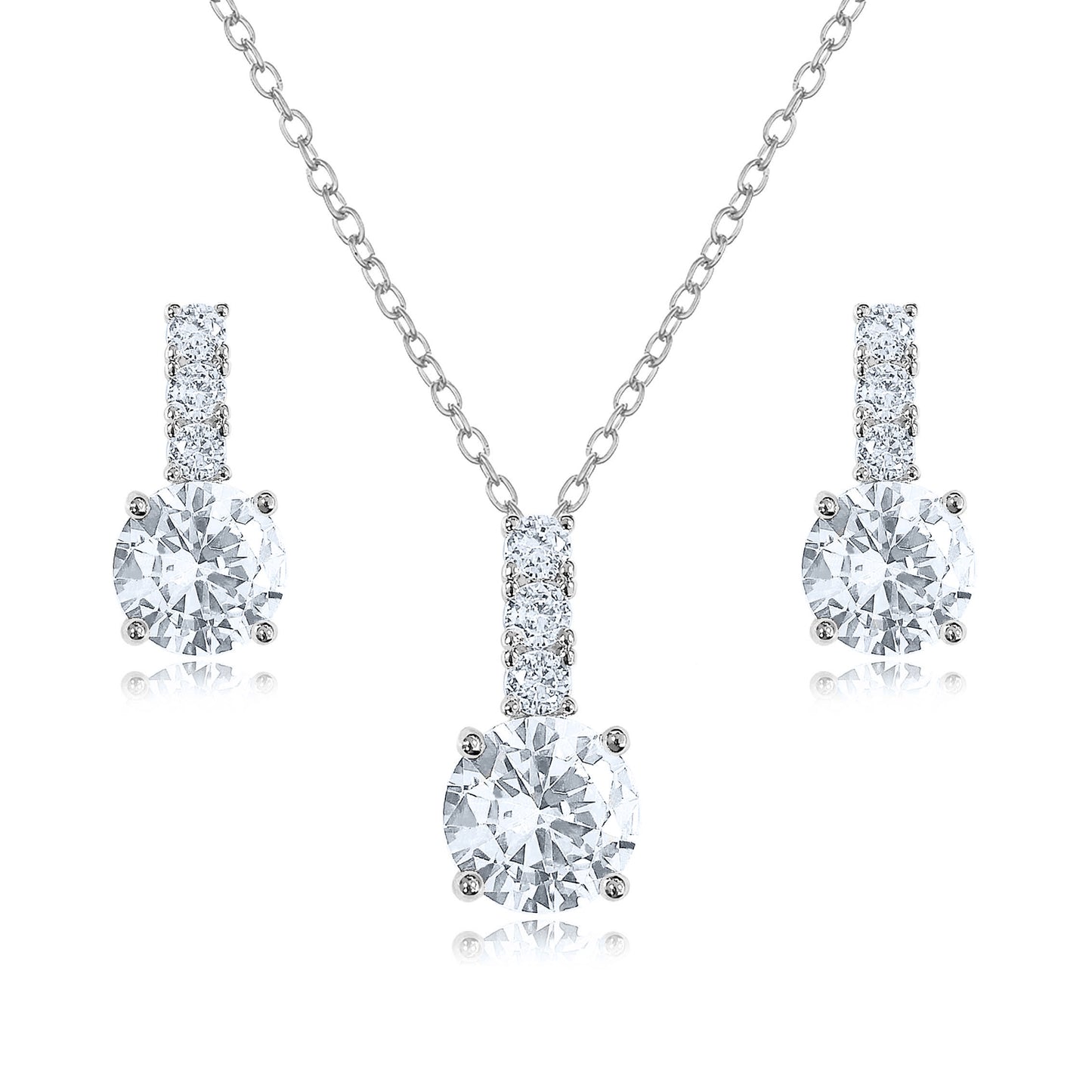 Round Cubic Zirconia Drop Necklace & Earring Set