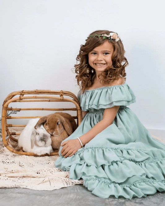 Ruffle Tiered Boho Maxi Dress Girls & Tween - Sage