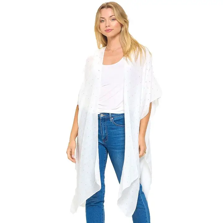 Rhinestone Embellished Beach Party Chiffon Kimono Cover-Up OS