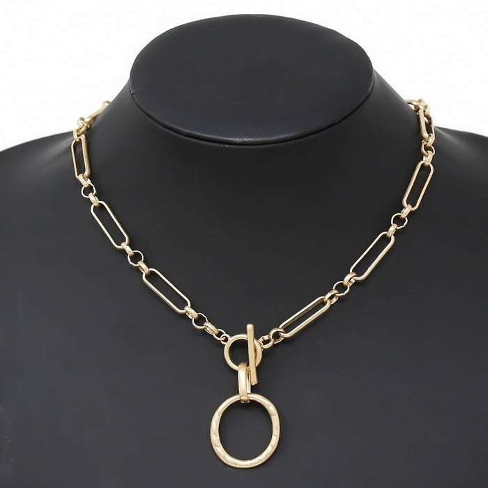 Hammered Worn Gold Chain & Earrings