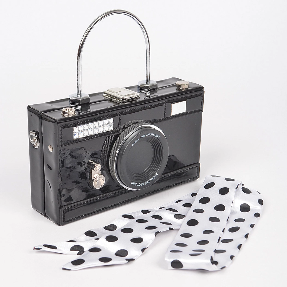 Mirror Vegan Leather Top Handle Camera Clutch Bag