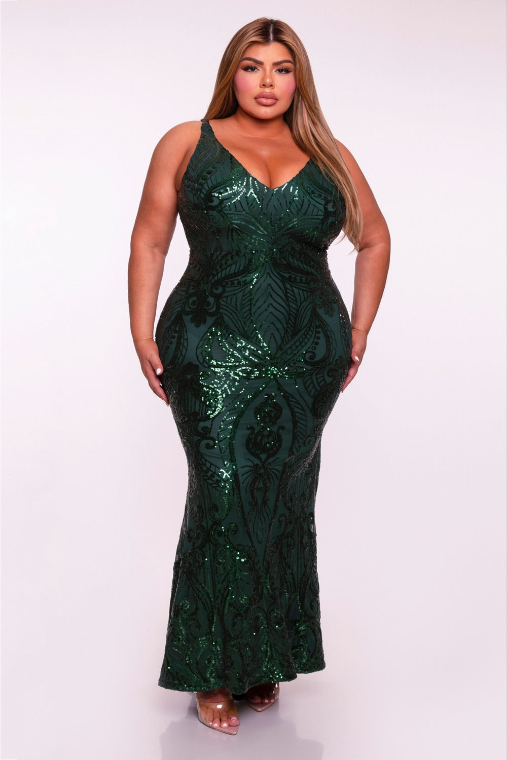 Sleeveless Sequin V-Neck Gown PLUS
