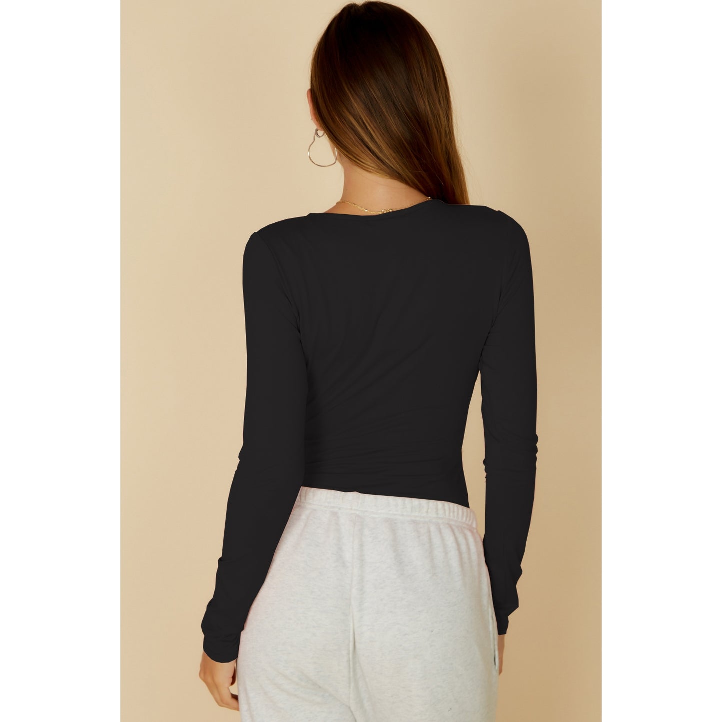 Surplice Long Sleeve Bodysuit Black