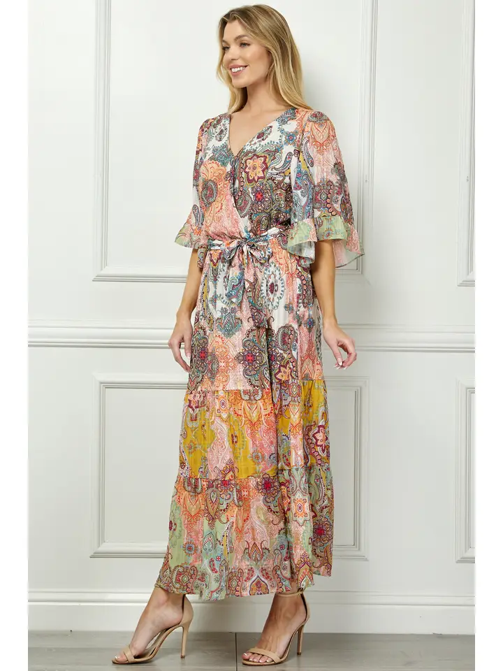 Romantic Print Ruffle Sleeve Maxi