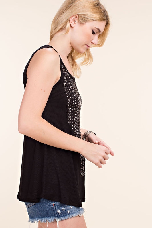 Glam Embellished Flowy Tank Top - Pinktini Fashion