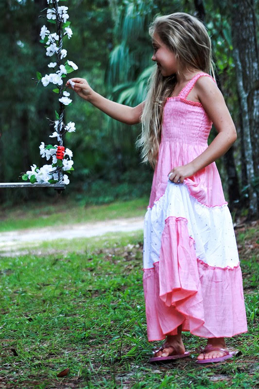 Girls' Colorblock Sparkle Summer Maxi Dress - Pink/White