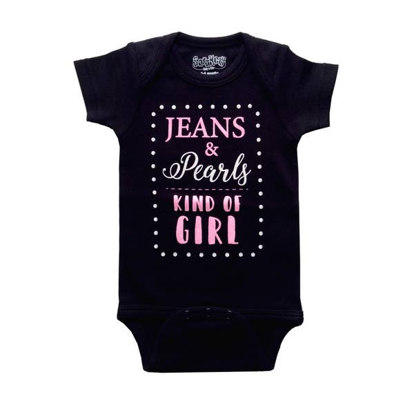 Onesie Jeans Pearls 6-12 Months Blk