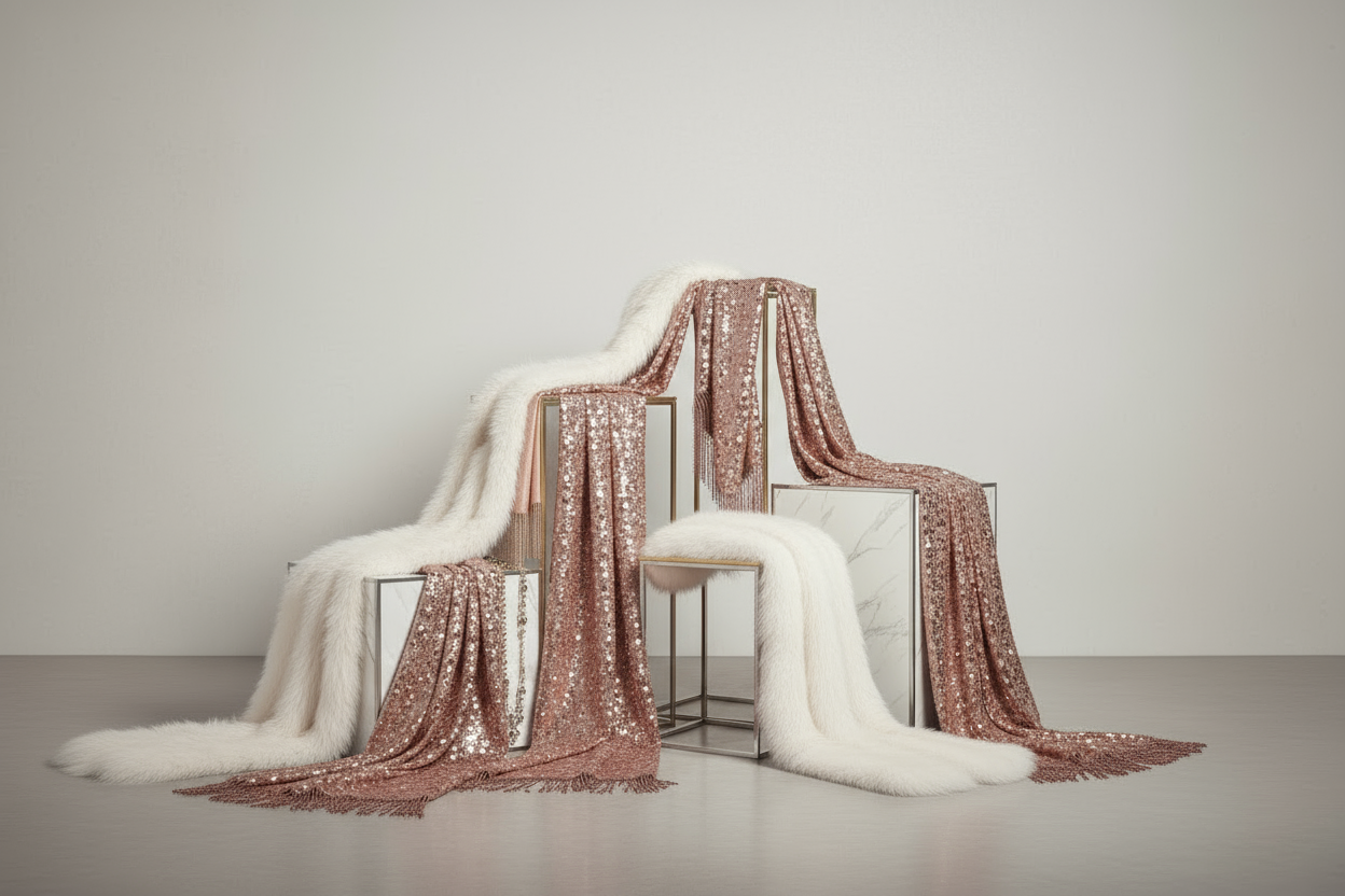 Elegant scarves, wraps and shawls in silver and gold tones for women