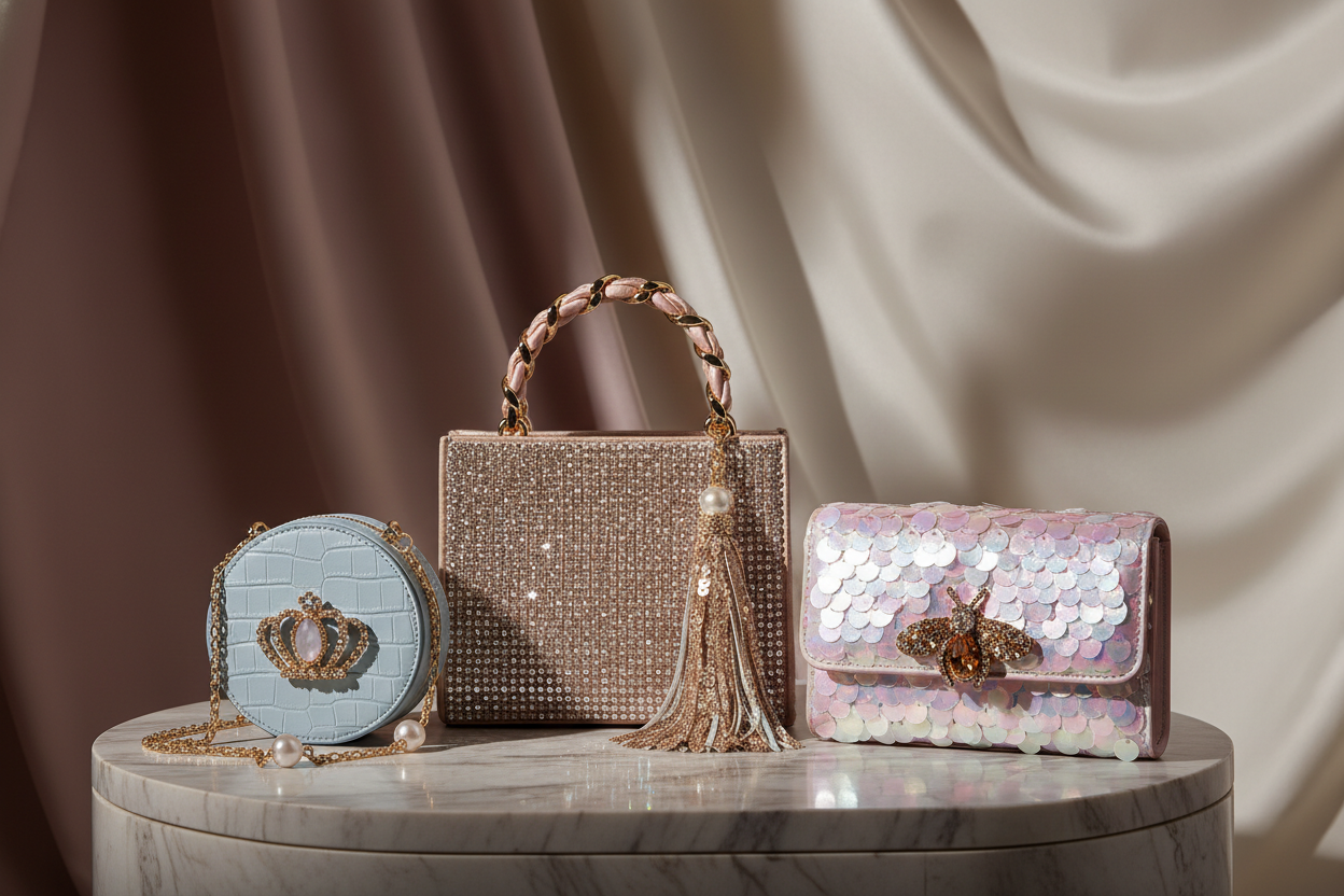 Boutique baby and kids handbags including mini purses, small backpacks and charming accessories for little ones