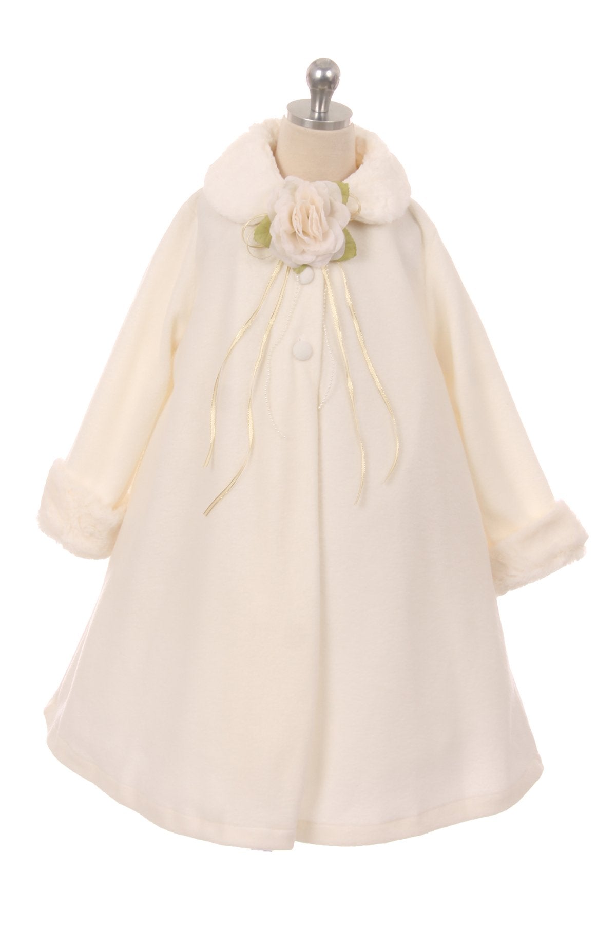 Girls' Fleece Cape Coat w/Faux Fur Ivory