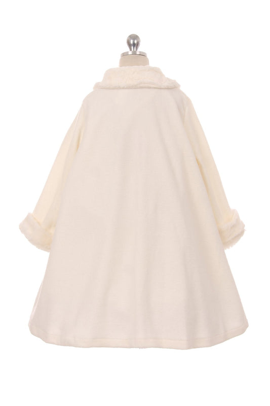 Girls' Fleece Cape Coat w/Faux Fur Ivory