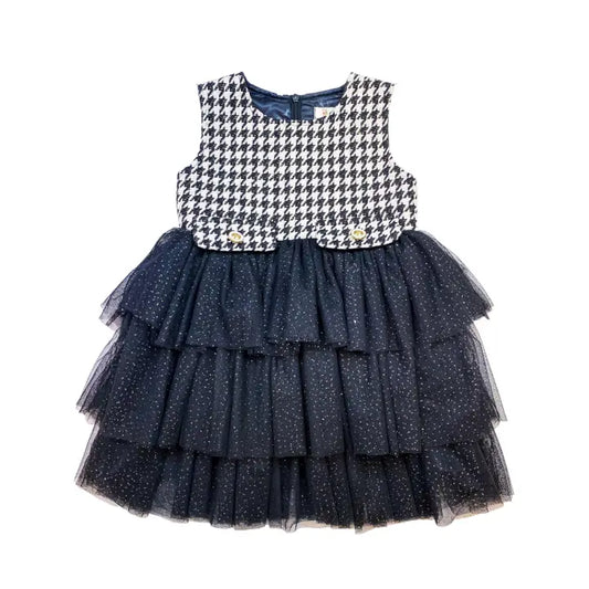 Girls' Houndstooth & Tulle Tiered Dress