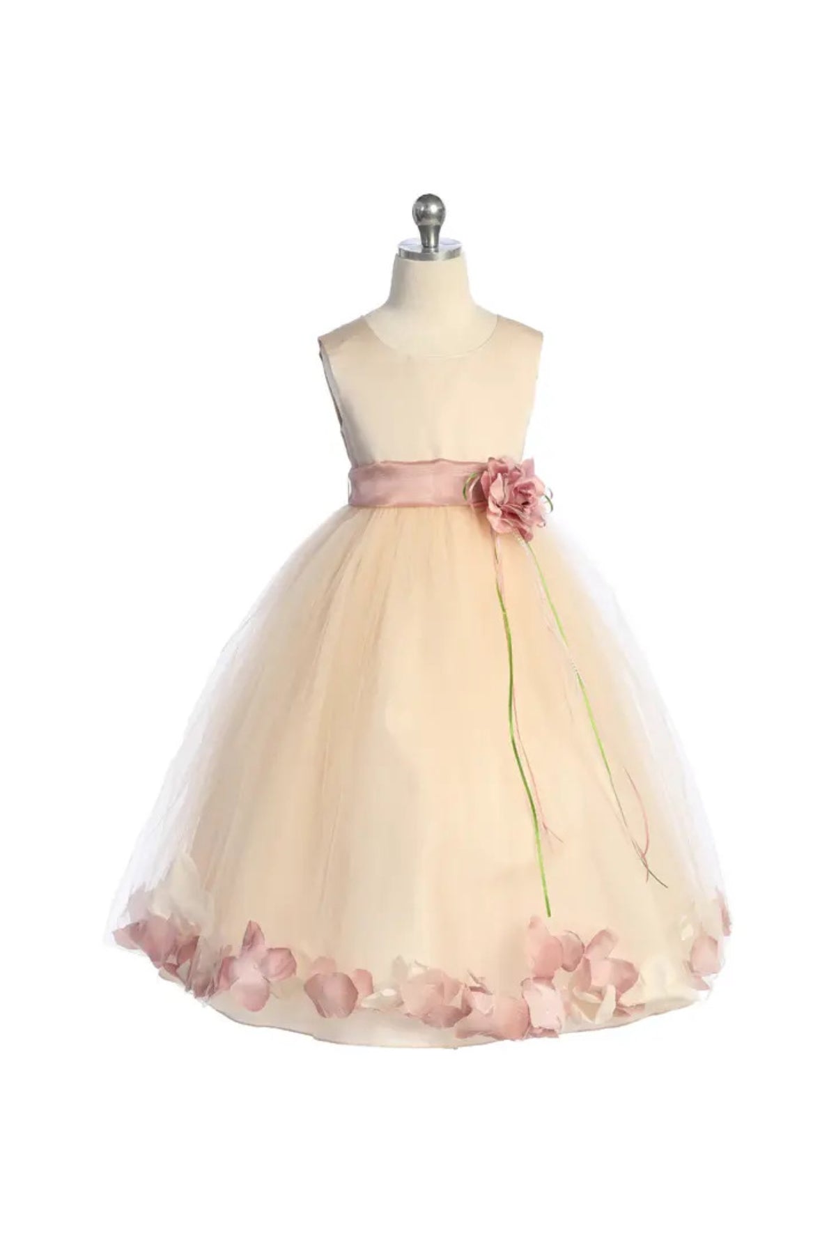 Girls' Blush Satin Floating Flower Pedal Dress