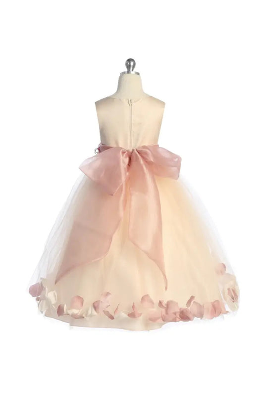 Girls' Blush Satin Floating Flower Pedal Dress