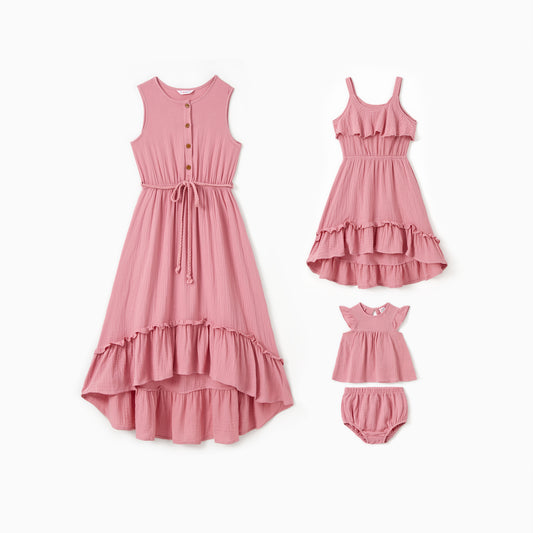 Mommy & Me Pink Ruffle Hem Dress 100% Cotton - Toddler