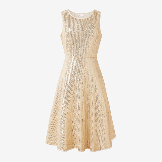 Women's Champagne Gold Sequin Dress | Mommy & Me Matching A-Line Dress