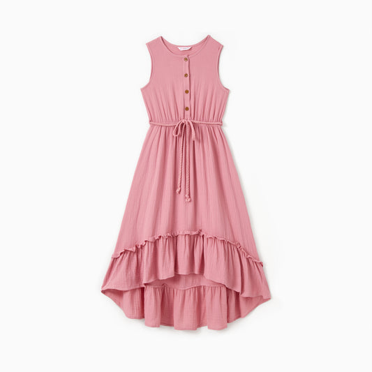 Mommy & Me Pink Ruffle Hem Dress 100% Cotton - Mommy Style