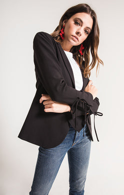 Black Tailored Blazer with Tie-Slit Sleeve Detail