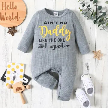 Baby Boy Waffle Knit “Ain’t No Daddy Like the One I Got” Jumpsuit – Light Grey