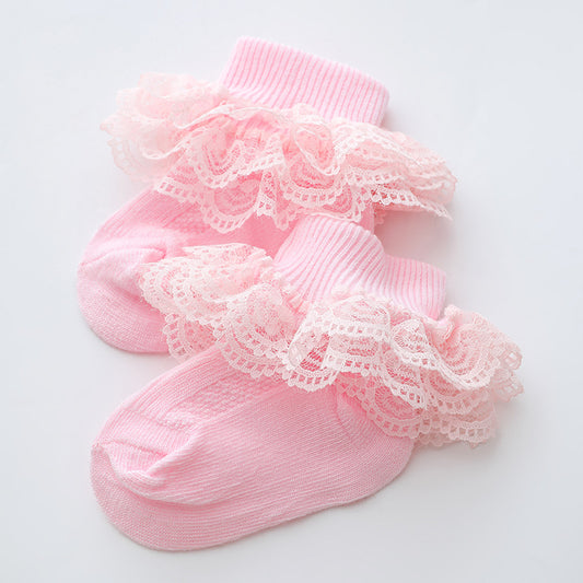 Infant Short Lace Trim Ruffle Socks