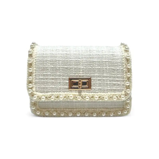 Girls' Pearl Trim Tweed Purse