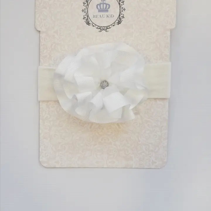 Girls' Ruffle Ribbon Stone Detail Ivory Headband