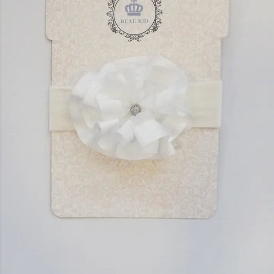 Girls' Ruffle Ribbon Stone Detail Ivory Headband