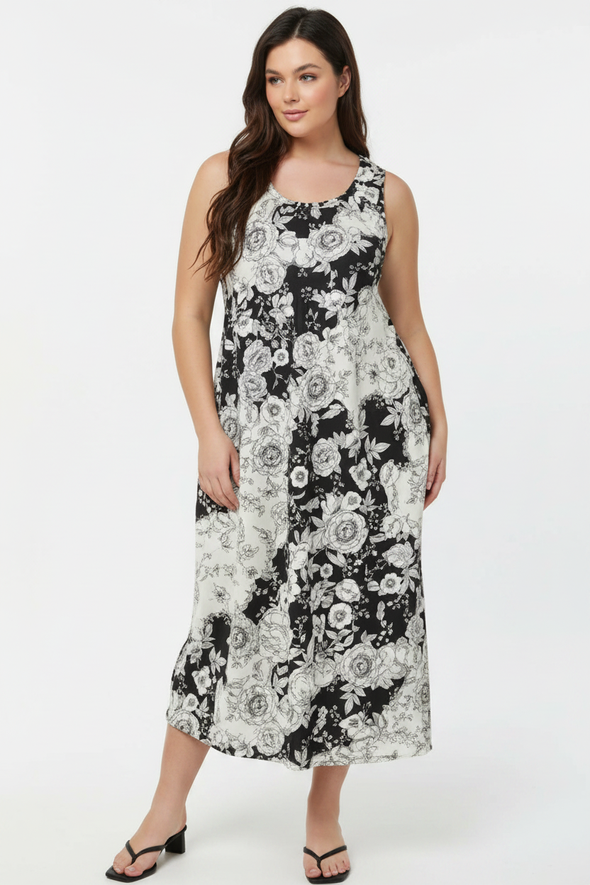 black and cream floral maxi dress Black Floral Ivory Maxi Dress Small