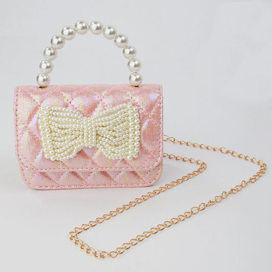 Girls' Shimmer Pearl Bow Purse
