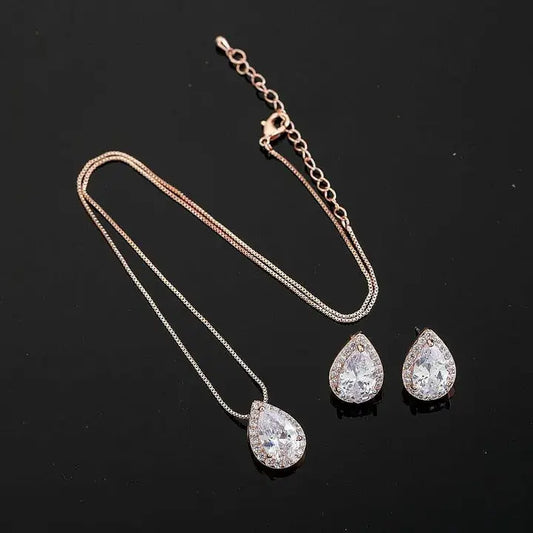 Teardrop CZ Jewelry Set – Necklace & Earrings