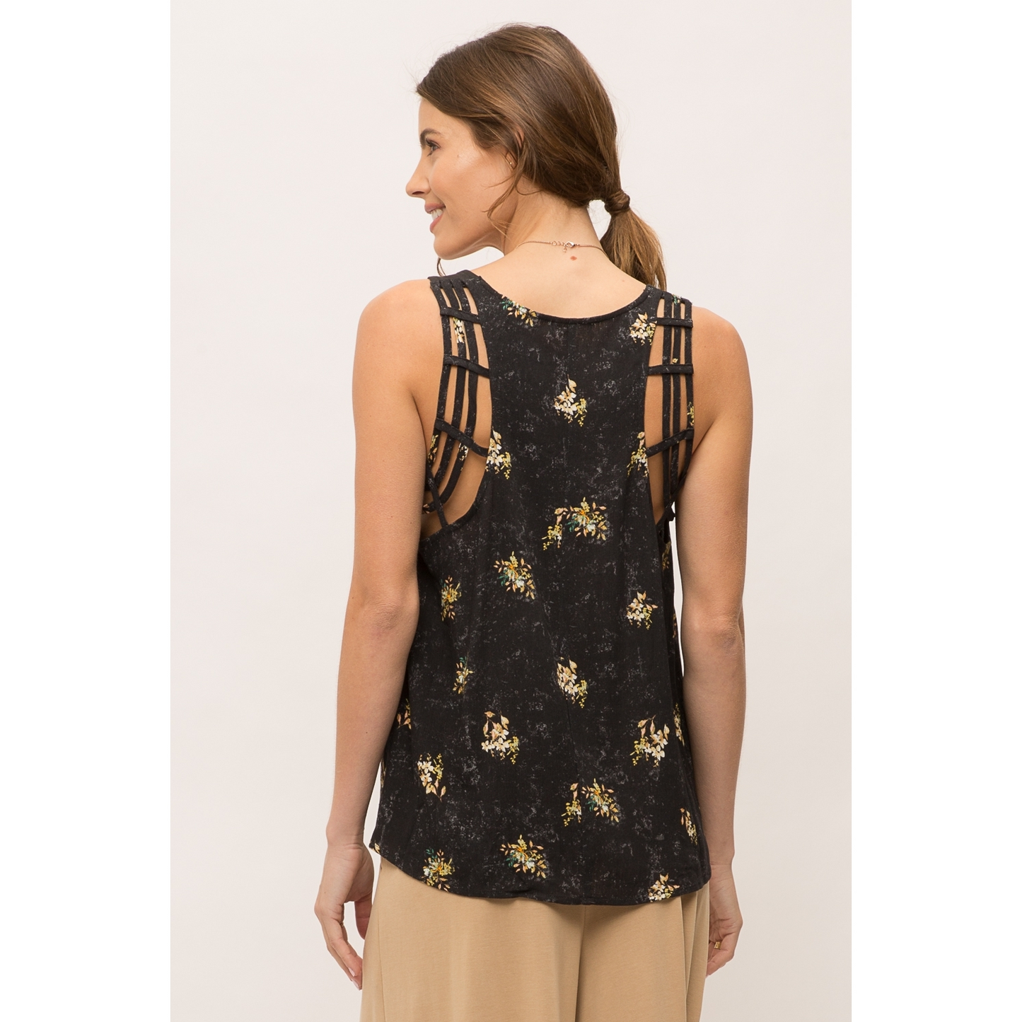 Washed Charcoal Floral Strappy Racerback Top