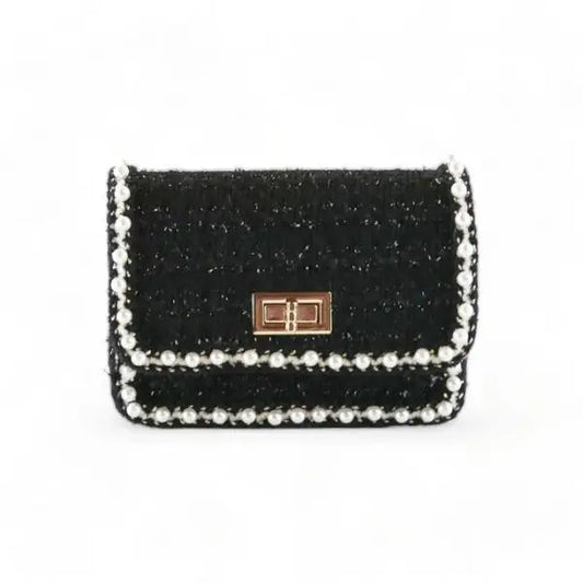 Girls' Pearl Trim Tweed Purse