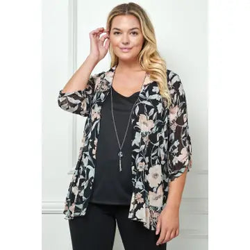 One Piece Floral Mesh Layered Blouse with Necklace – 3-in-1 Top Set PLUS