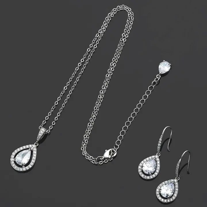 Backdrop Crystal Pear Cubic Zirconia Pendant Set