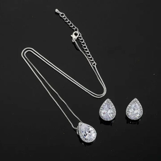 Teardrop CZ Jewelry Set – Necklace & Earrings