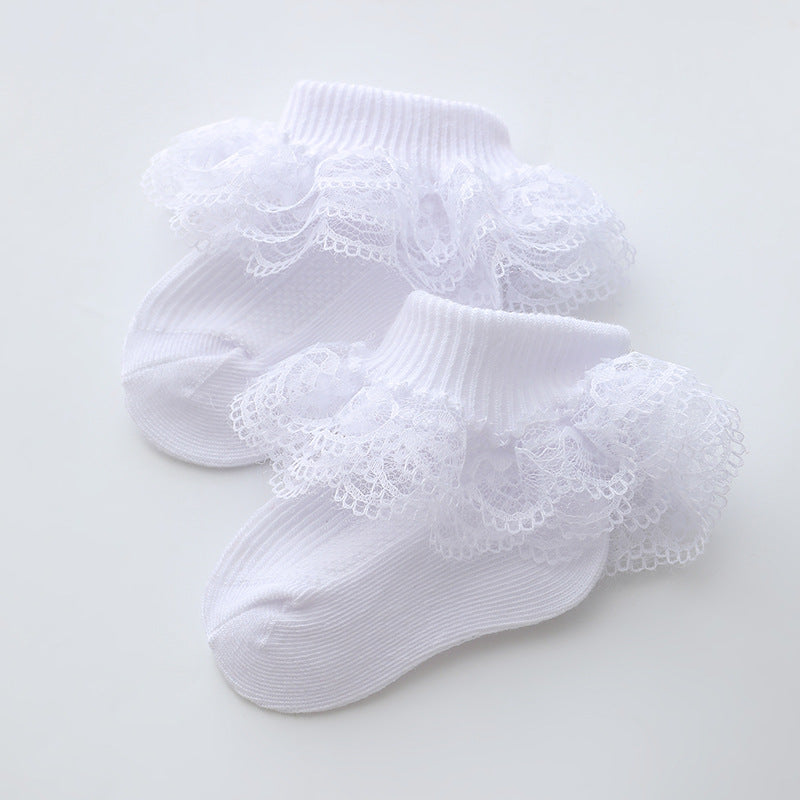 Infant Short Lace Trim Ruffle Socks