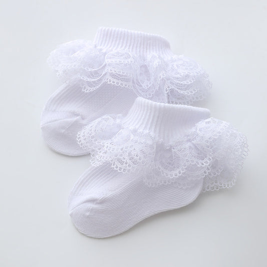 Infant Short Lace Trim Ruffle Socks